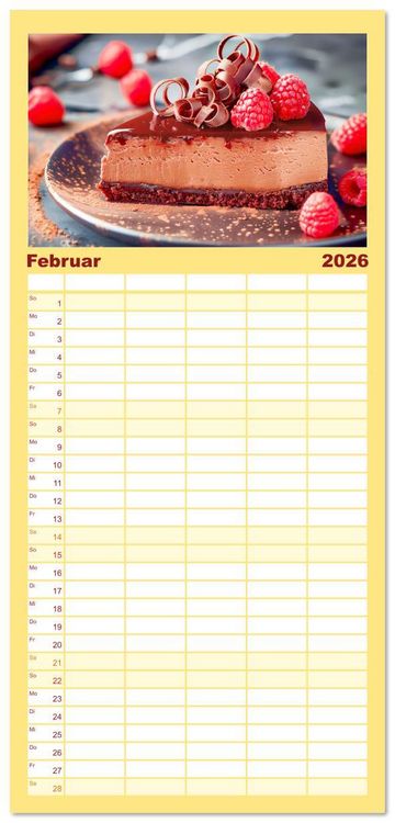 Produktbild: Familienplaner 2026 - Alles Schokolade oder was?! - Hei&szlig;e und kalte Gaumenfreuden aus Schokolade mit 5 Spalten (Wandkalender, 21 x 45 cm) CALVENDO