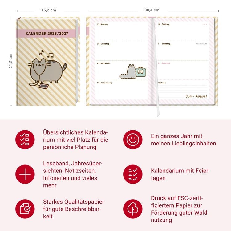 Produktbild: Pusheen 17-Monats-Kalenderbuch A5 2027 - 17 Monate. Von August 2026 bis Dezember 2027