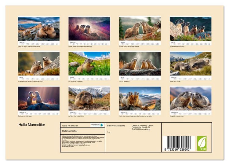 Produktbild: Hallo Murmeltier (Wandkalender 2026 DIN A4 quer), CALVENDO Monatskalender