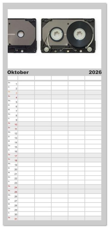 Produktbild: Familienplaner 2026 - Audio Tapes mit 5 Spalten (Wandkalender, 21 x 45 cm) CALVENDO