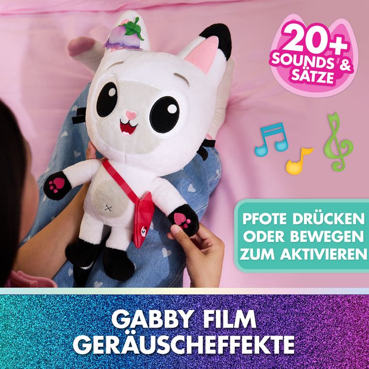 Produktbild: Gabby&lsquo;s Dollhouse: Der Film &ndash; Interaktiver Pl&uuml;sch Panda Pf&ouml;tchen, 33cm mit Tasche & Zubeh&ouml;r