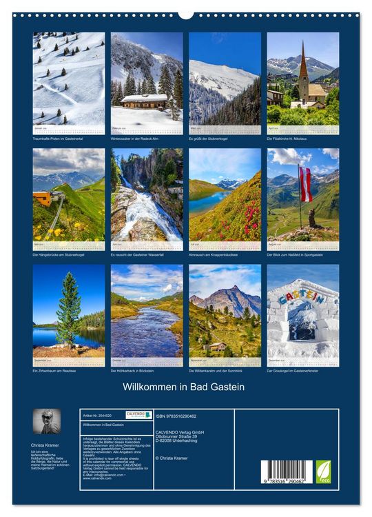 Produktbild: Willkommen in Bad Gastein (hochwertiger Premium Wandkalender 2026 DIN A2 hoch), Kunstdruck in Hochglanz