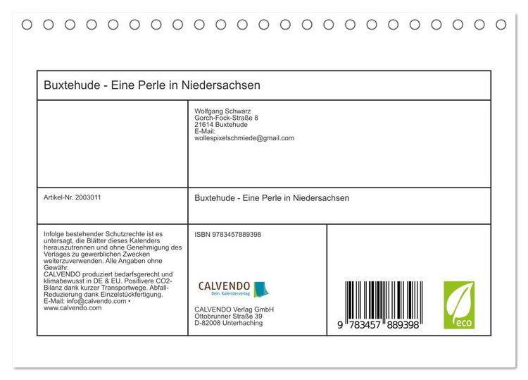 Produktbild: Buxtehude - Eine Perle in Niedersachsen (Tischkalender 2026 DIN A5 quer), CALVENDO Monatskalender