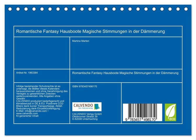 Produktbild: Romantische Fantasy Hausboote Magische Stimmungen in der D&auml;mmerung (Tischkalender 2026 DIN A5 quer), CALVENDO Monatskalender