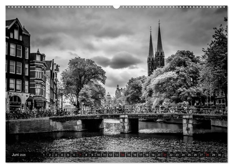 Produktbild: AMSTERDAM Stadtherz in Monochrom (Wandkalender 2026 DIN A2 quer), CALVENDO Monatskalender