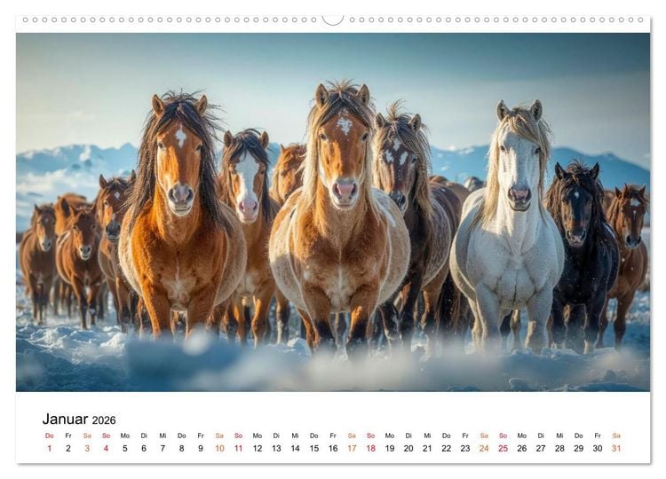 Produktbild: Islandpferde - Freiheit im Blick (hochwertiger Premium Wandkalender 2026 DIN A2 quer), Kunstdruck in Hochglanz
