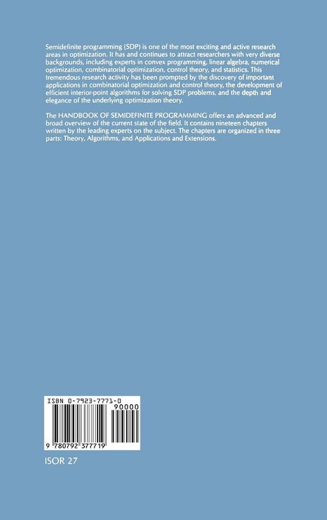 Produktbild: Handbook of Semidefinite Programming