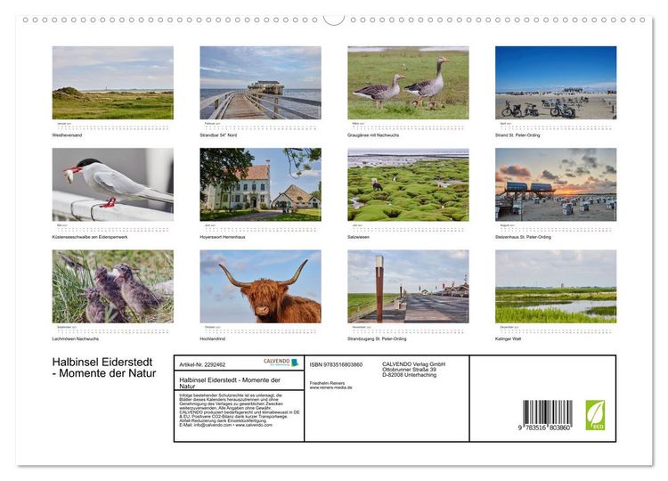 Produktbild: Halbinsel Eiderstedt - Momente der Natur (hochwertiger Premium Wandkalender 2027 DIN A2 quer), Kunstdruck in Hochglanz
