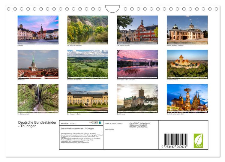 Produktbild: Deutsche Bundesl&auml;nder - Th&uuml;ringen (Wandkalender 2026 DIN A4 quer), CALVENDO Monatskalender