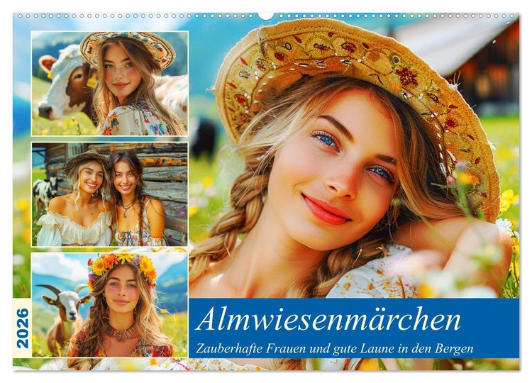 Produktbild: Almwiesenm&auml;rchen. Zauberhafte Frauen und gute Laune in den Bergen (Wandkalender 2026 DIN A2 quer), CALVENDO Monatskalender