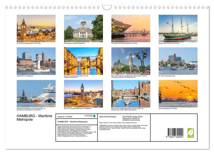 Produktbild: HAMBURG - Maritime Metropole (Wandkalender 2026 DIN A3 quer), CALVENDO Monatskalender