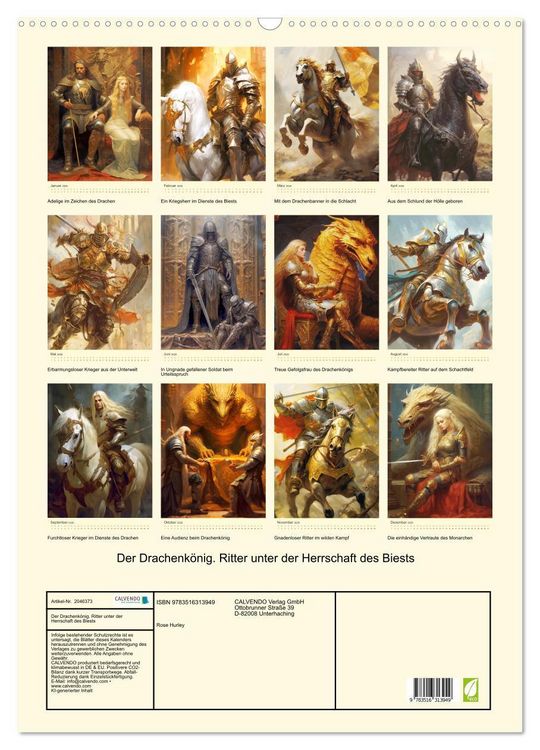 Produktbild: Der Drachenk&ouml;nig. Ritter unter der Herrschaft des Biests (Wandkalender 2026 DIN A2 hoch), CALVENDO Monatskalender