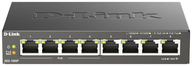 Produktbild: D-Link DGS-1008P/E DGS-1008P Netzwerk Switch 8 Port 1 GBit/s PoE-Funktion