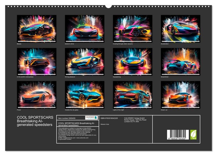 Produktbild: COOL SPORTSCARS Breathtaking AI-generated speedsters (High Quality Premium Wall Calendar 2026 DIN A2 landscape),CALVENDO 12 Month Wall Calendar