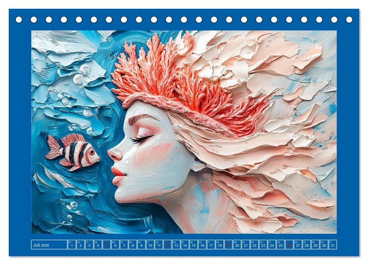 Produktbild: Meerjungfrauen. Zauberhafte Illustrationen im &Ouml;lgem&auml;lde-Stil (Tischkalender 2026 DIN A5 quer), CALVENDO Monatskalender