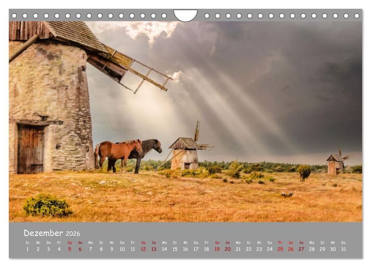 Produktbild: Historische M&uuml;hlen - R&auml;der und Fl&uuml;gel der Vergangenheit (Wandkalender 2026 DIN A4 quer), CALVENDO Monatskalender