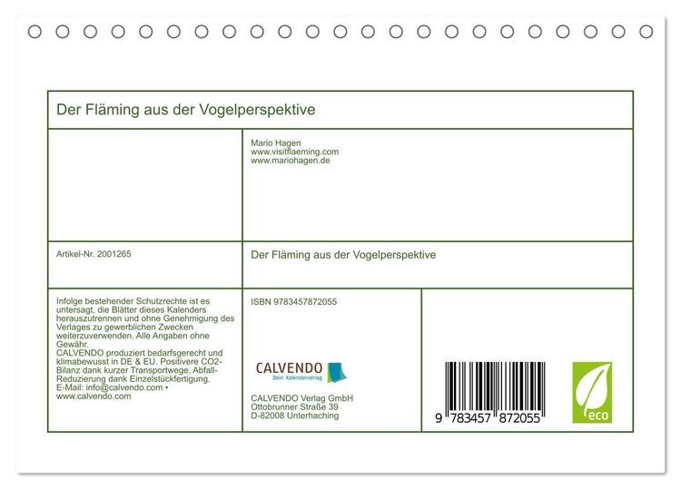 Produktbild: Der Fl&auml;ming aus der Vogelperspektive (Tischkalender 2026 DIN A5 quer), CALVENDO Monatskalender