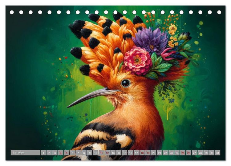 Produktbild: Blumige Vogelportr&auml;ts (Tischkalender 2026 DIN A5 quer), CALVENDO Monatskalender