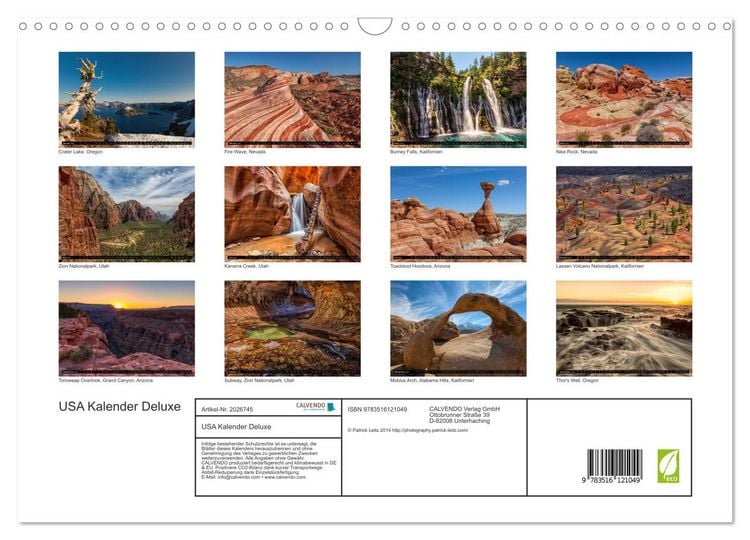 Produktbild: USA Kalender Deluxe (Wandkalender 2026 DIN A3 quer), CALVENDO Monatskalender
