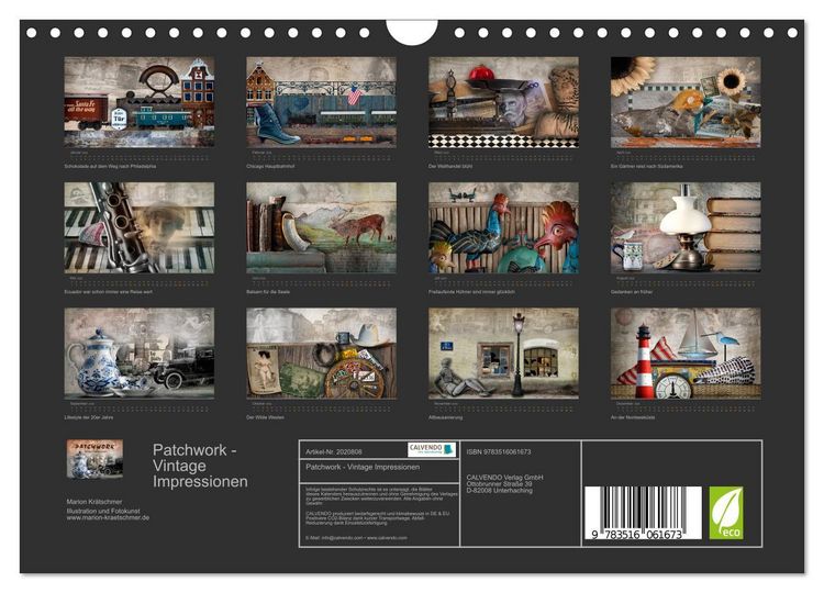 Produktbild: Patchwork - Vintage Impressionen (Wandkalender 2026 DIN A4 quer), CALVENDO Monatskalender