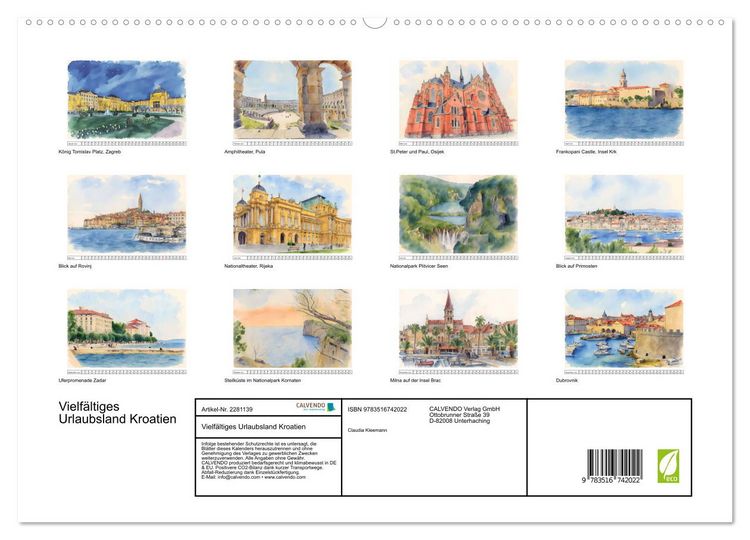 Produktbild: Vielf&auml;ltiges Urlaubsland Kroatien (hochwertiger Premium Wandkalender 2026 DIN A2 quer), Kunstdruck in Hochglanz