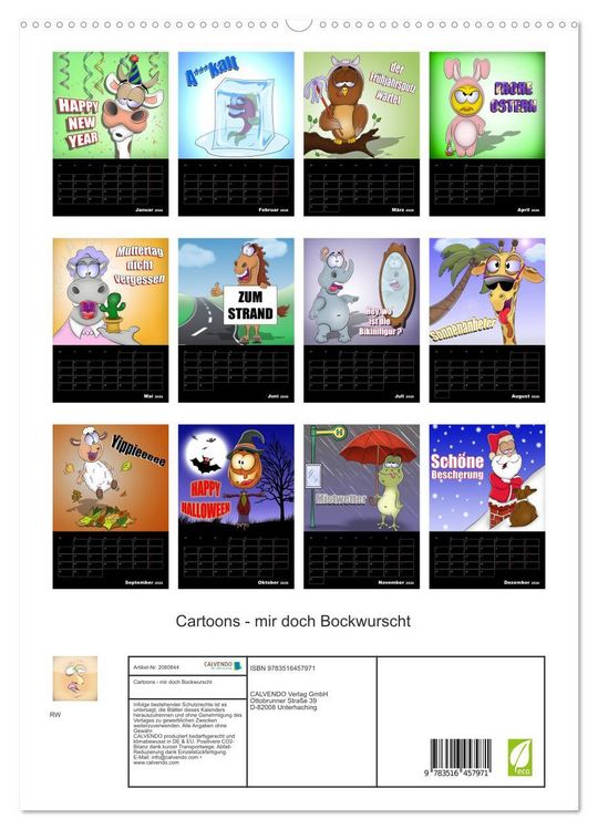 Produktbild: Cartoons - mir doch Bockwurscht (hochwertiger Premium Wandkalender 2026 DIN A2 hoch), Kunstdruck in Hochglanz