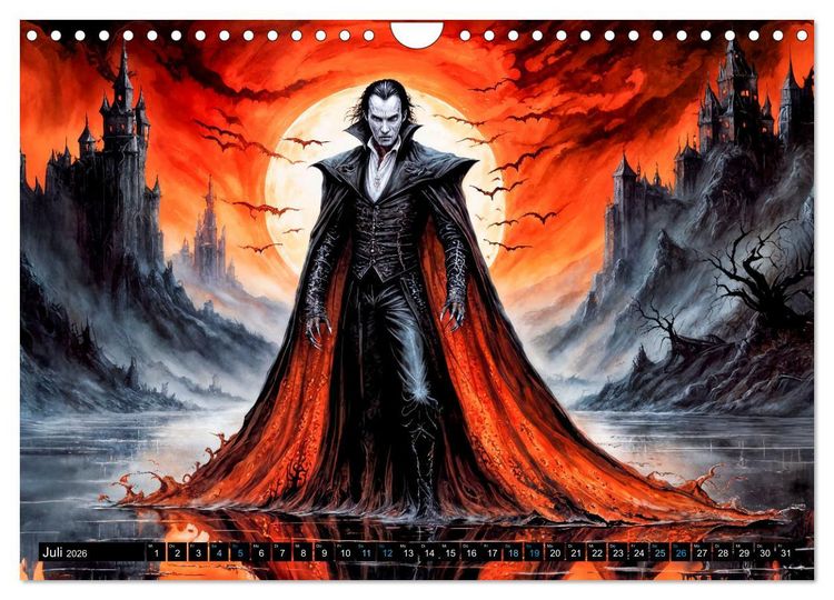 Produktbild: Finsternis der Vampire - Mystischer d&uuml;sterer Fantasy Kalender (Wandkalender 2026 DIN A4 quer), CALVENDO Monatskalender