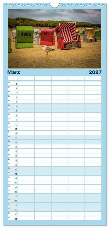 Produktbild: Familienplaner 2027 - Langeoog &ndash; Ein Herbst auf der Insel des Lebens mit 5 Spalten (Wandkalender, 21 x 45 cm) CALVENDO