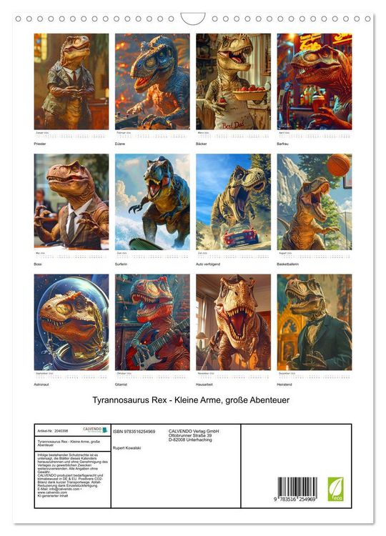 Produktbild: Tyrannosaurus Rex - Kleine Arme, gro&szlig;e Abenteuer (Wandkalender 2026 DIN A3 hoch), CALVENDO Monatskalender