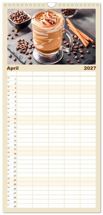 Produktbild: Familienplaner 2027 - Cappuccino, Latte und mehr - Der gro&szlig;e Kaffeekalender mit 5 Spalten (Wandkalender, 21 x 45 cm) CALVENDO