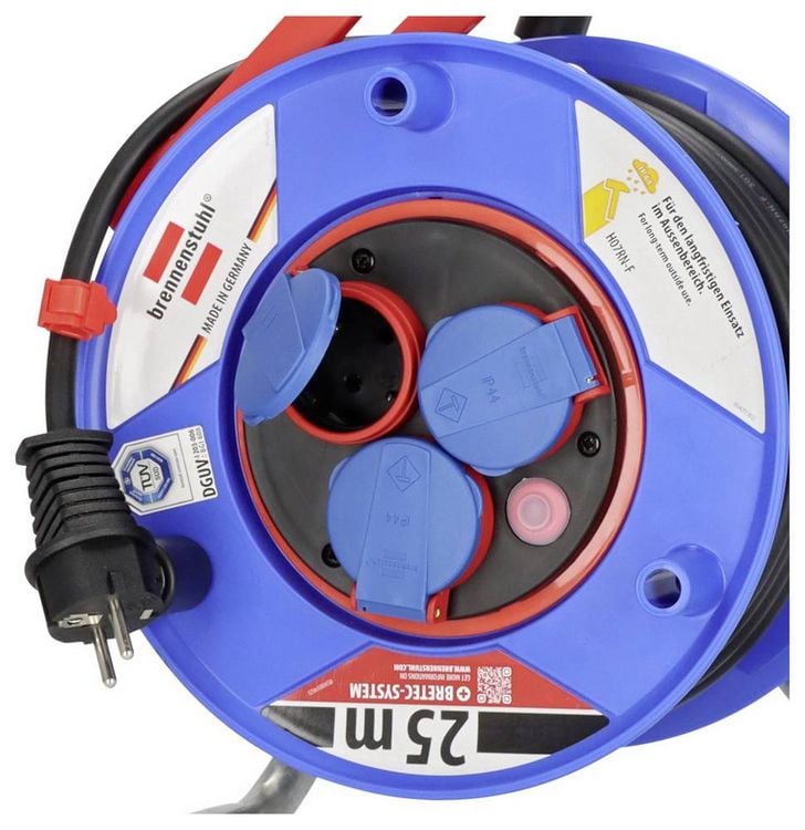 Produktbild: Brennenstuhl 1218900 Kabeltrommel 25.00m Schwarz Schutzkontakt-Gummi-Stecker