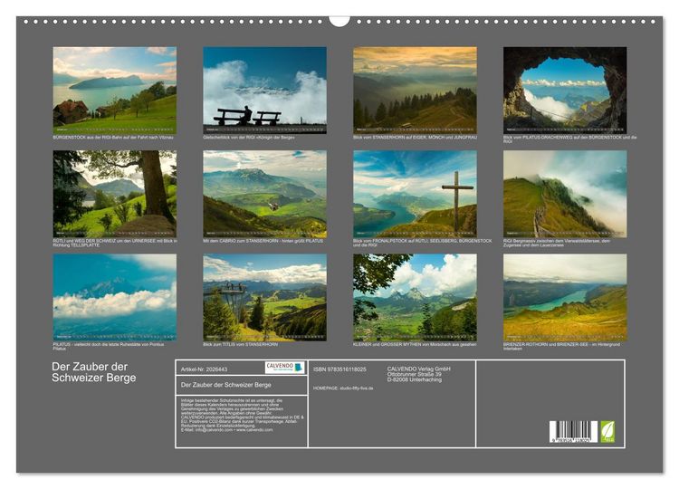 Produktbild: Der Zauber der Schweizer Berge (Wandkalender 2026 DIN A2 quer), CALVENDO Monatskalender
