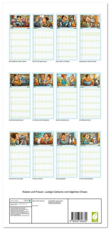 Produktbild: Familienplaner 2026 - Katzen und Frauen. Lustige Cartoons vom t&auml;glichen Chaos mit 5 Spalten (Wandkalender, 21 x 45 cm) CALVENDO
