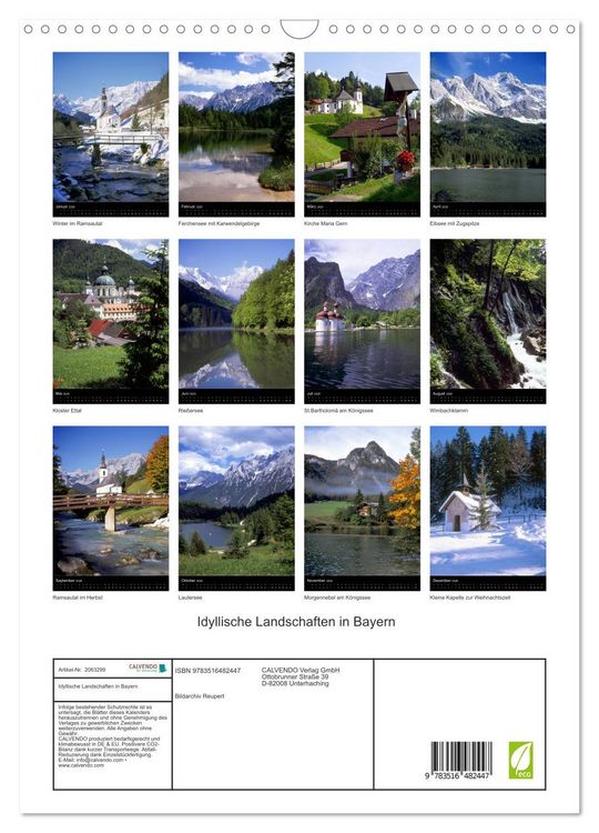 Produktbild: Idyllische Landschaften in Bayern (Wandkalender 2026 DIN A3 hoch), CALVENDO Monatskalender