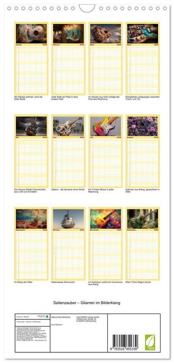 Produktbild: Familienplaner 2026 - Saitenzauber &ndash; Gitarren im Bilderklang mit 5 Spalten (Wandkalender, 21 x 45 cm) CALVENDO