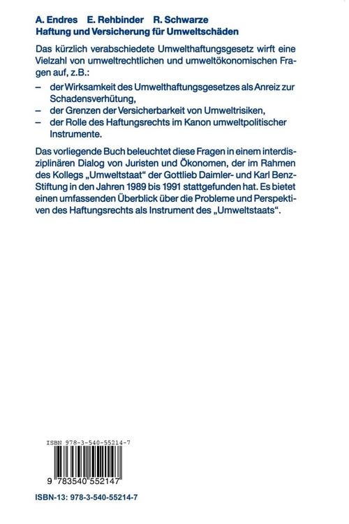 Produktbild: Haftung und Versicherung für Umweltschäden aus ökonomischer und juristischer Sicht