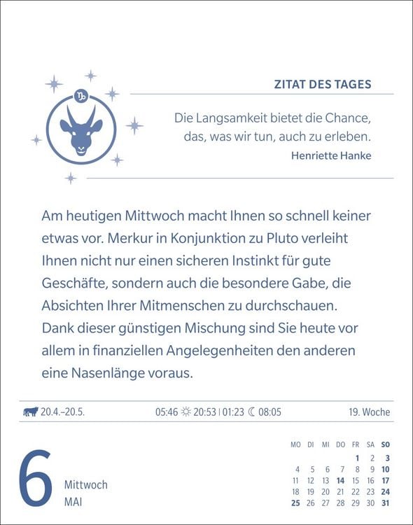 Produktbild: Steinbock Sternzeichenkalender 2026 - Tagesabrei&szlig;kalender - Ihr Horoskop f&uuml;r jeden Tag