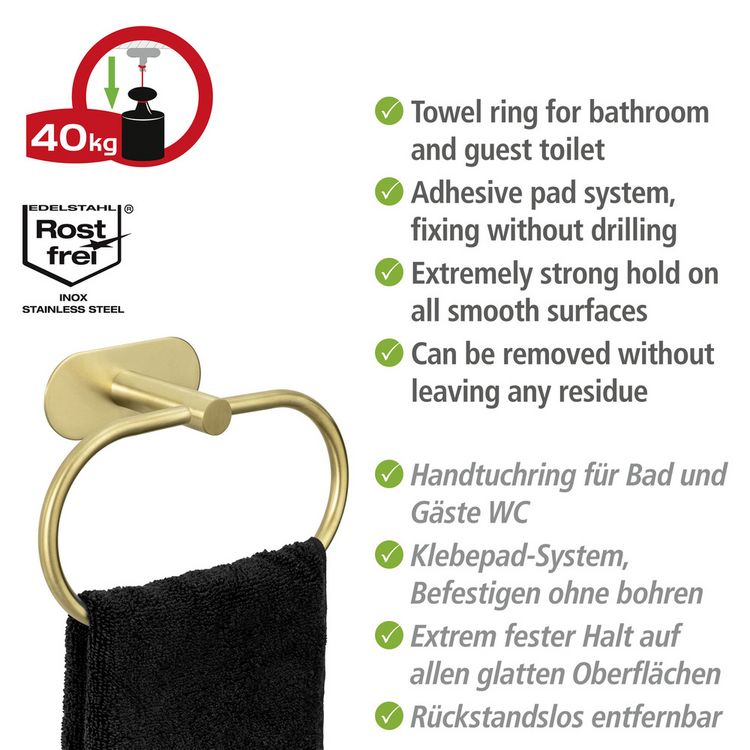 Produktbild: Turbo-Loc&reg; Handtuchring Mod. Orea Gold Matt, Befestigen ohne bohren