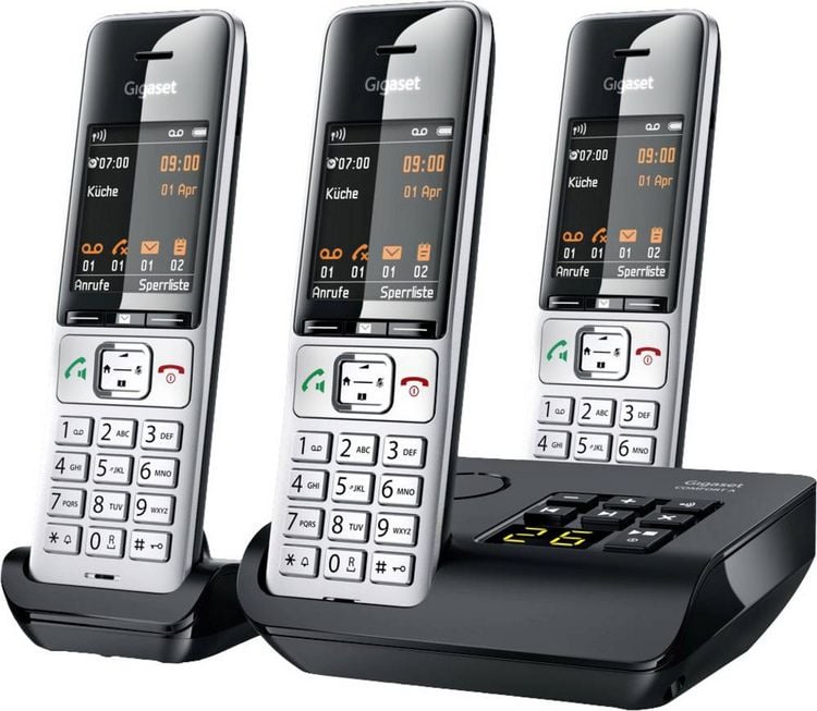 Produktbild: Gigaset COMFORT 500A trio DECT, GAP Schnurloses Telefon analog Babyphone, Freisprechen, f&uuml;r H&ouml;rger&auml;te kompatibel, Headsetanschluss, inkl. Mobiltei