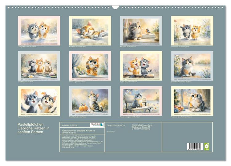 Produktbild: Pastellpf&ouml;tchen. Liebliche Katzen in sanften Farben (Wandkalender 2026 DIN A2 quer), CALVENDO Monatskalender