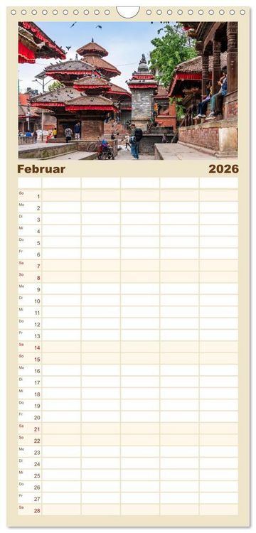 Produktbild: Familienplaner 2026 - K&ouml;nigsst&auml;tte im Kathmandutal mit 5 Spalten (Wandkalender, 21 x 45 cm) CALVENDO