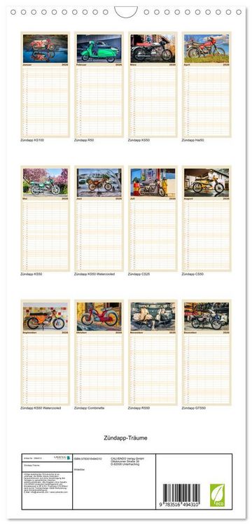 Produktbild: Familienplaner 2026 - Z&uuml;ndapp-Tr&auml;ume mit 5 Spalten (Wandkalender, 21 x 45 cm) CALVENDO