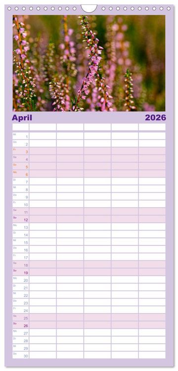 Produktbild: Familienplaner 2026 - Wanderung durch die zauberhafte L&uuml;neburger Heide mit 5 Spalten (Wandkalender, 21 x 45 cm) CALVENDO