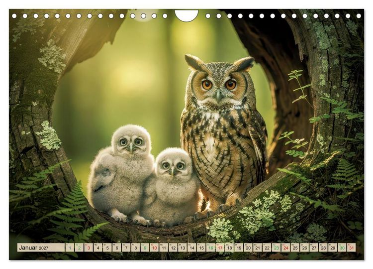 Produktbild: Eulen - furchtlos und elegant (Wandkalender 2027 DIN A4 quer), CALVENDO Monatskalender
