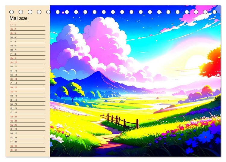 Produktbild: Manga-Landschaften: Ein visueller Ausflug durch Fantasiewelten (Tischkalender 2026 DIN A5 quer), CALVENDO Monatskalender