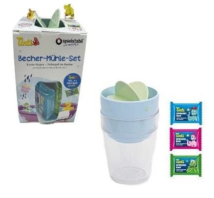 Produktbild: Spielstabil 3701 - Becher-M&uuml;hle-Set pastell mit 3 x Tinti Badetabs