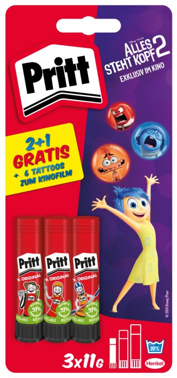 Produktbild: Pritt Kleben Pritt Klebestift Alles steht Kopf 2, 3x11g Klebestiften u. 6 Alles steht Kopf 2 Tattoos