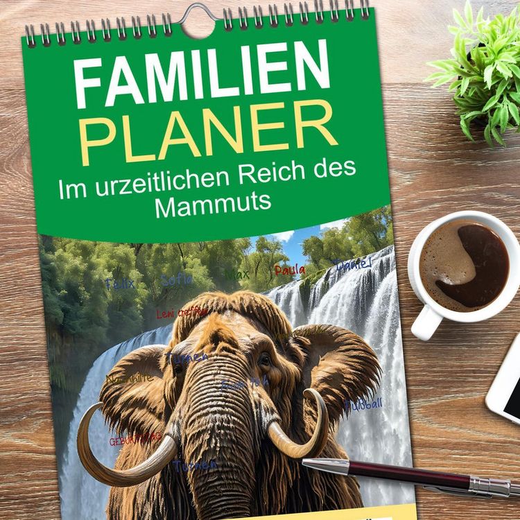 Produktbild: Familienplaner 2026 - Im urzeitlichen Reich des Mammuts mit 5 Spalten (Wandkalender, 21 x 45 cm) CALVENDO