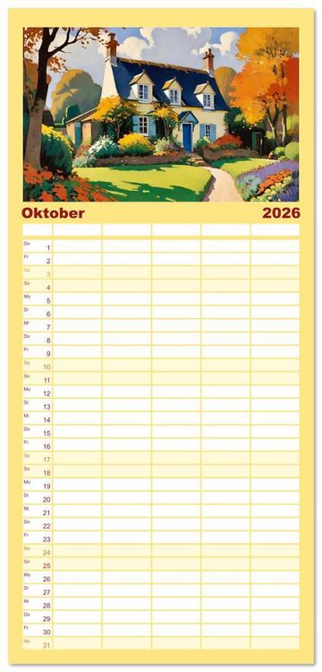 Produktbild: Familienplaner 2026 - Englische Cottages mit 5 Spalten (Wandkalender, 21 x 45 cm) CALVENDO
