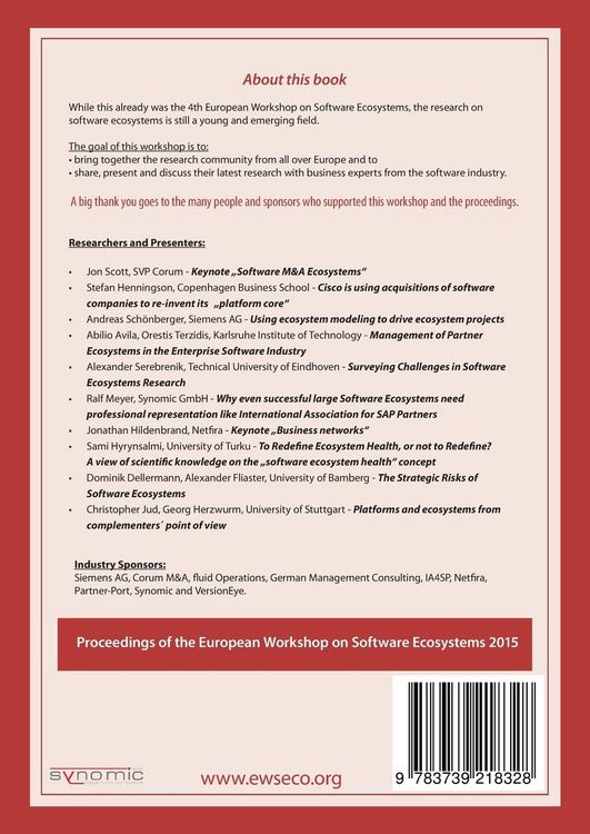 Produktbild: Proceedings of the European Workshop on Software Ecosystems 2015